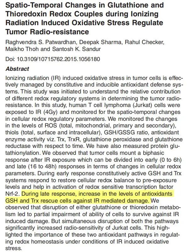 Increased GSH saves cells from ionizing radiation-mediated damage