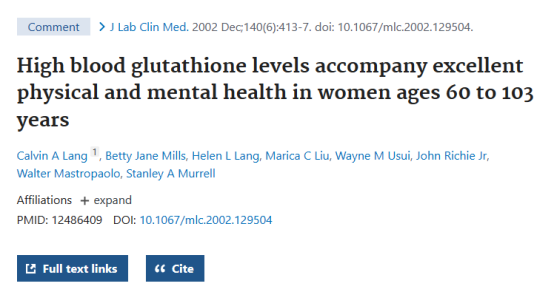 High blood glutathione levels accompany excellent physical and mental health in women ages 6o to 103 years